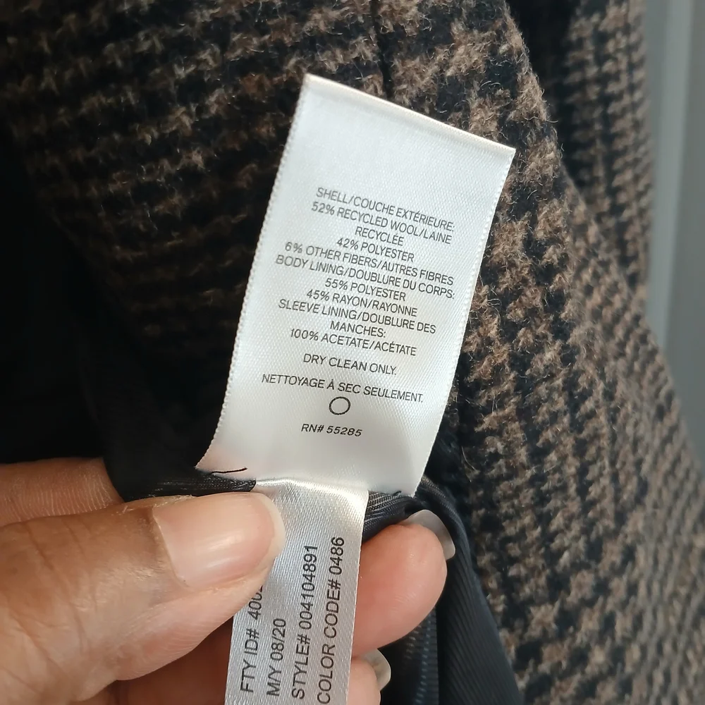 Express Brown Check Wool Trench Style Single Breasted Coat XL NWOT